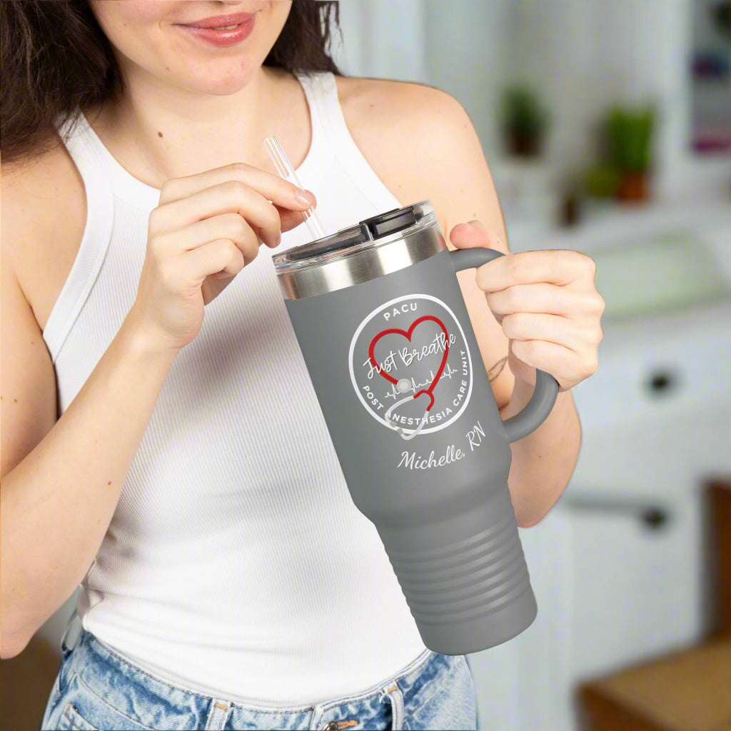 Personalized Insulated Travel Mug PACU Nurse Heartbeat RN Gift