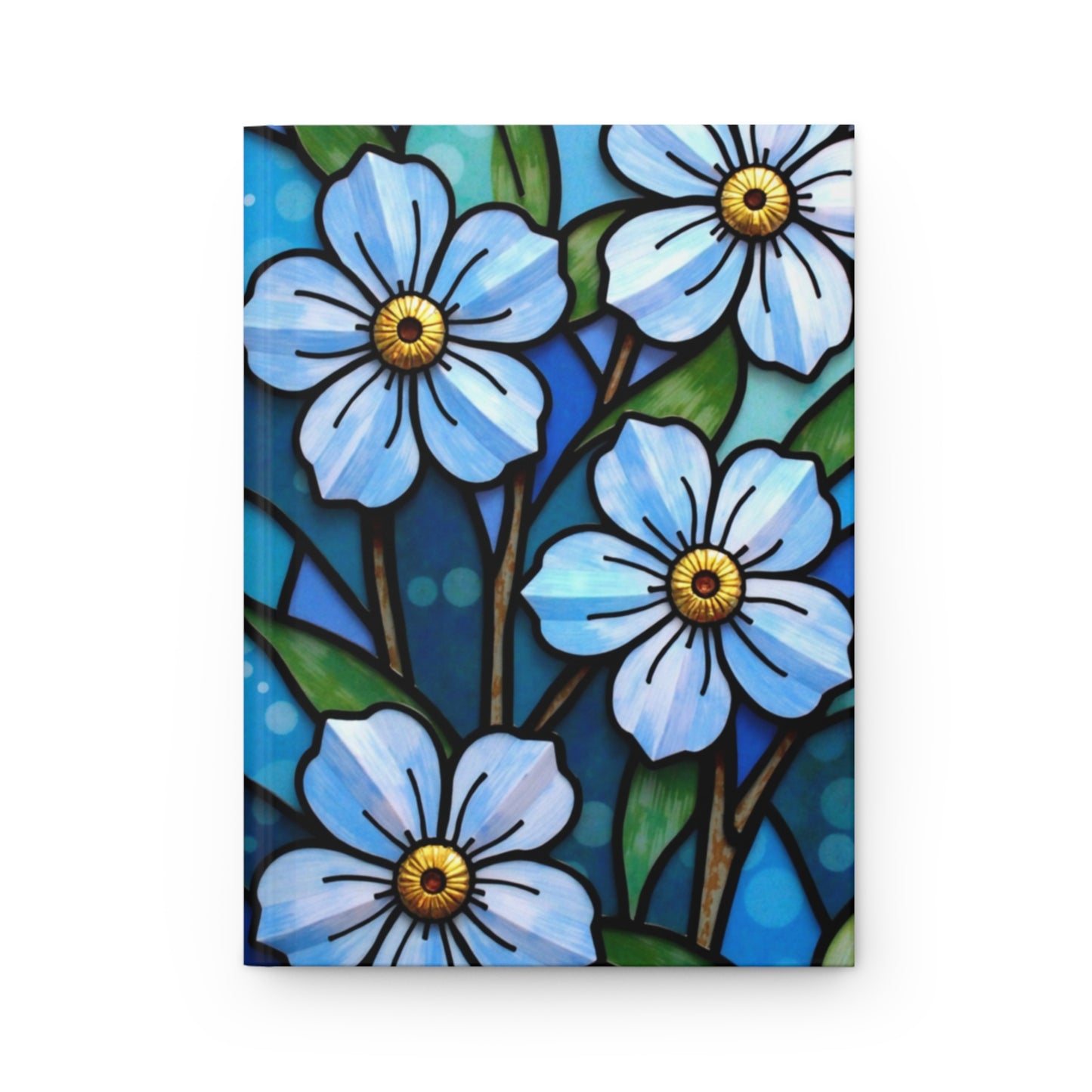 Forget Me Not Stained Glass Journal, Blue Floral Hardcover Writing Notebook, Artistic Gift for Flower Lovers, Creative Hardcover Diary