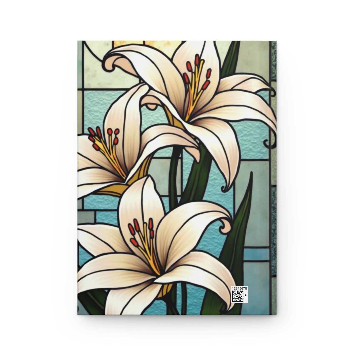White Lilies Stained Glass Journal, White Flowers Writing Hardback Notebook, Artistic Gift for Flower Lovers, Creative Hardcover Diary
