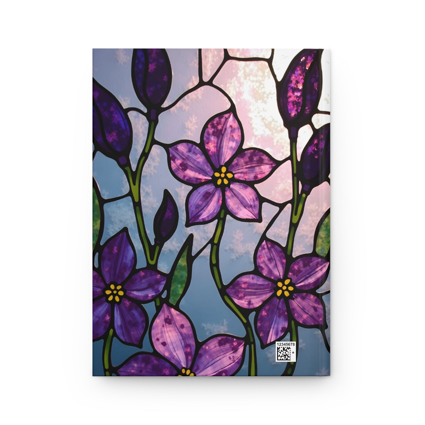 Floral Stained Glass Journal, Purple Blossom Writing Notebook, Artistic Gift for Flower Lovers, Creative Hardcover Diary