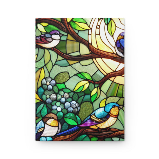 Birds Stained Glass Journal, Hardcover Writing Notebook, Artistic Gift for Bird Lovers, Creative Hardcover Diary
