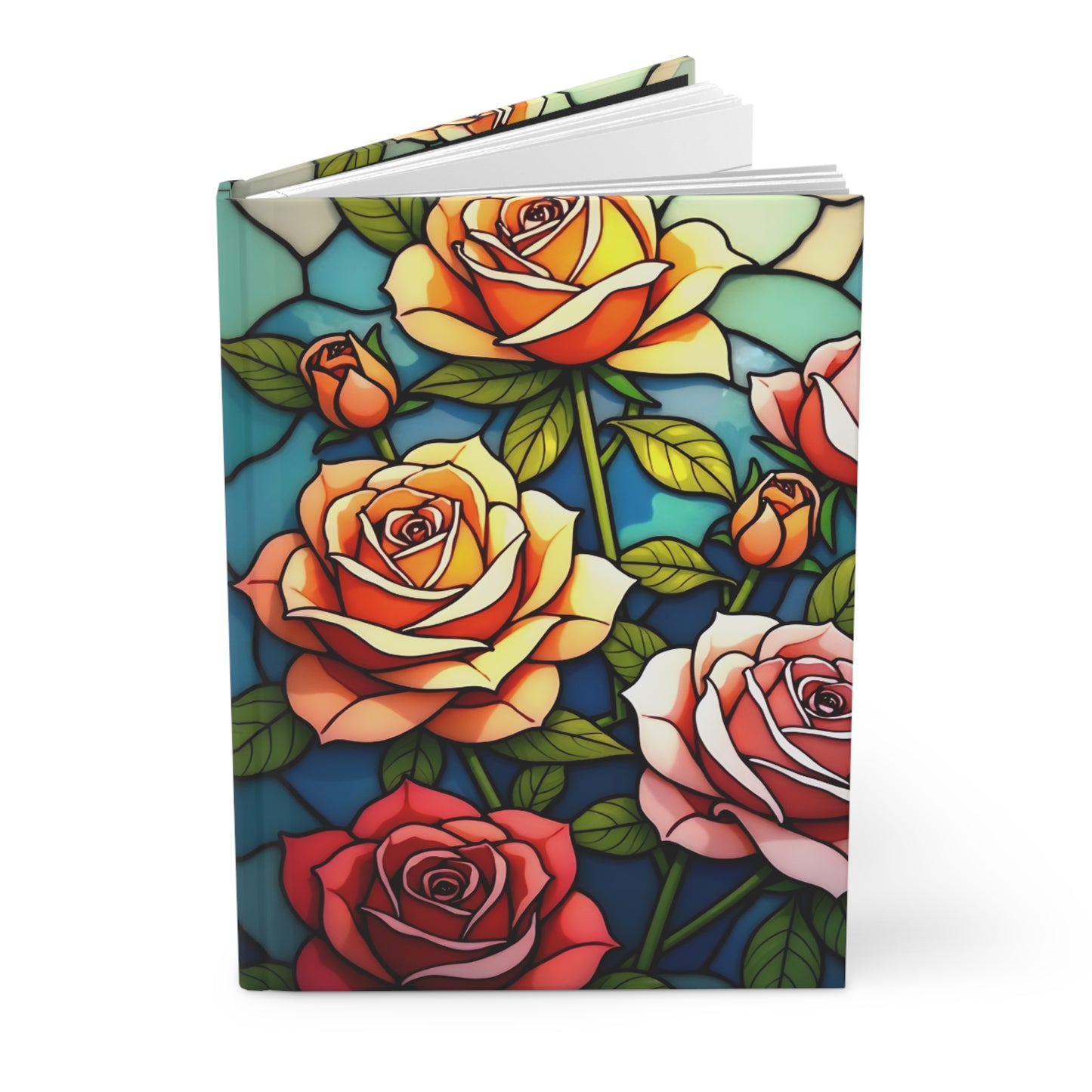 Roses Stained Glass Journal, Flowers Writing Notebook, Artistic Gift for Flower Lovers, Creative Hardcover Diary