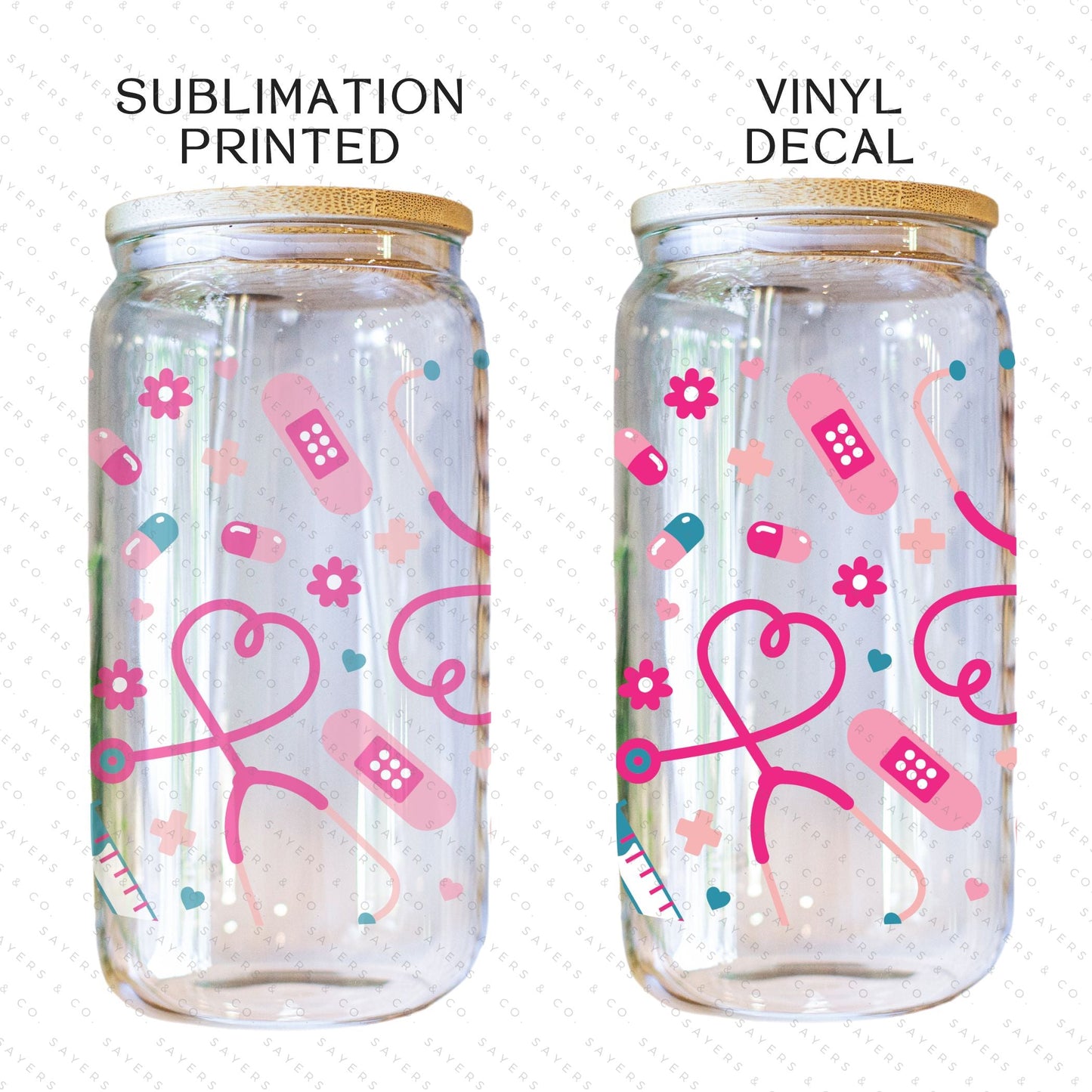 16oz Nifty Nurse Glass Cup with Bamboo Lid & Straw