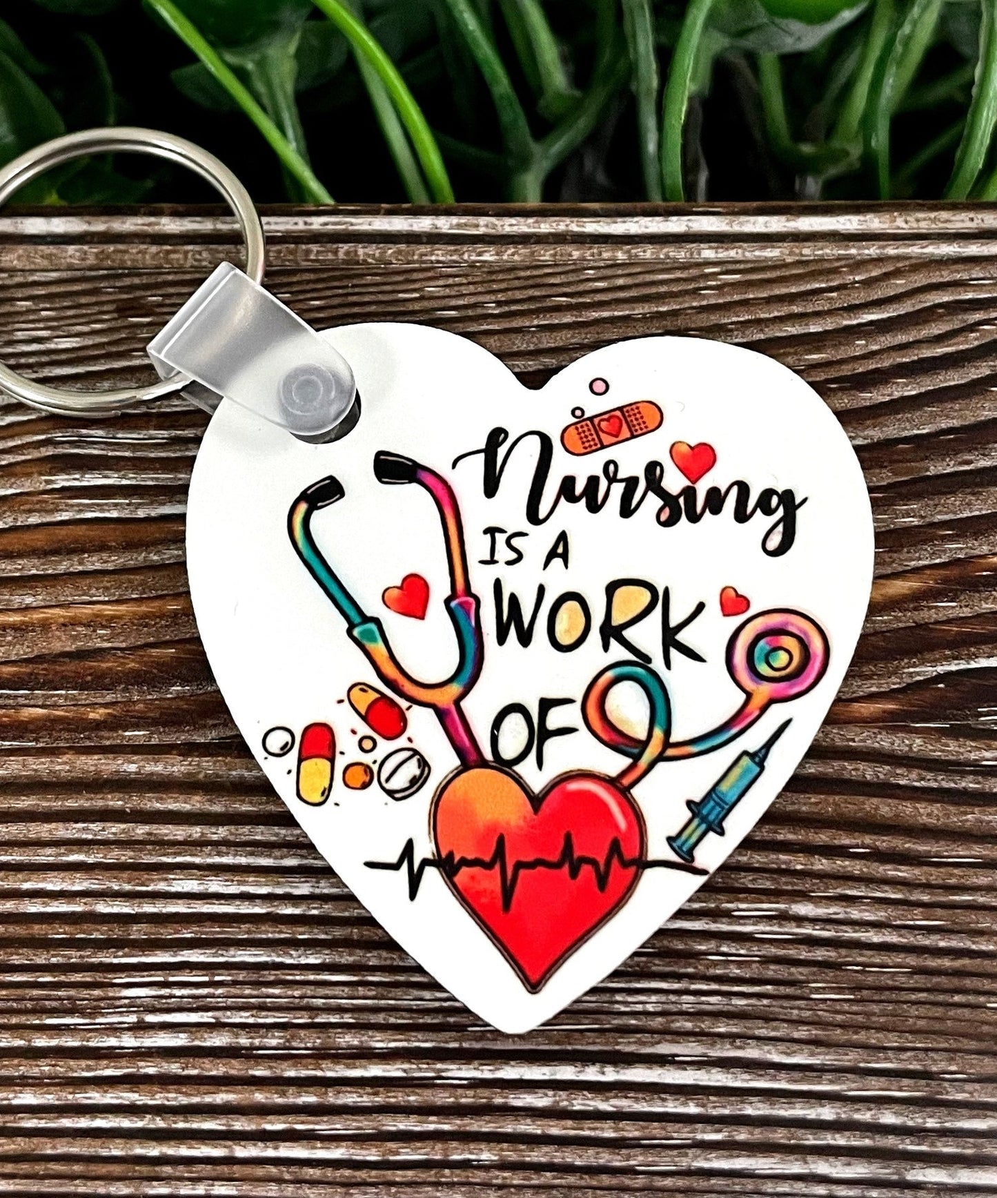 Nursing is a Work of Heart, MDF Heart Keychain, , Boho Fun,