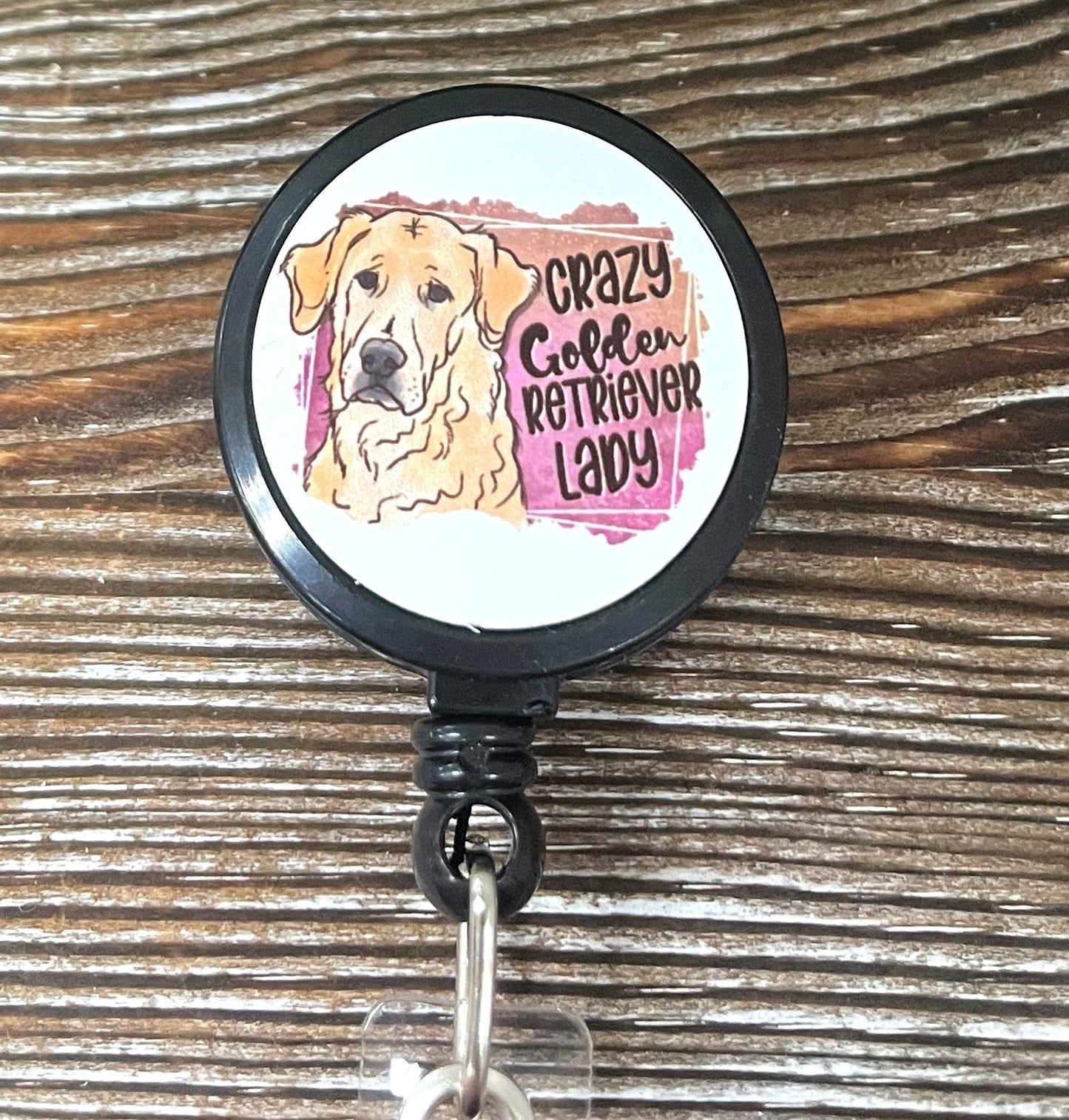Crazy Golden Retriever Lady, Retractable Badge Reel, , Boho Fun,