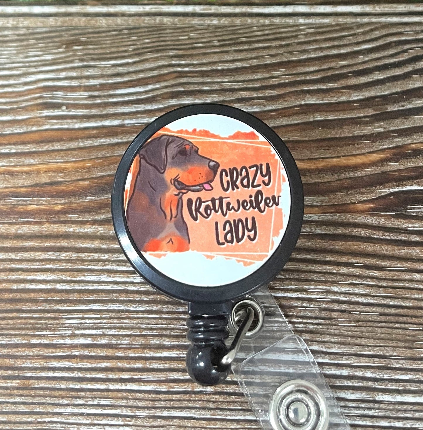 Crazy Rottweiler Lady, Retractable Badge Reel, , Boho Fun, Sublimation