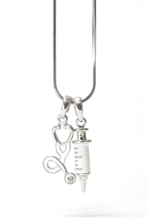 WHITEGOLD PLATING EPOXY MEDICAL DOCTOR NURSE THEME NECKLACE