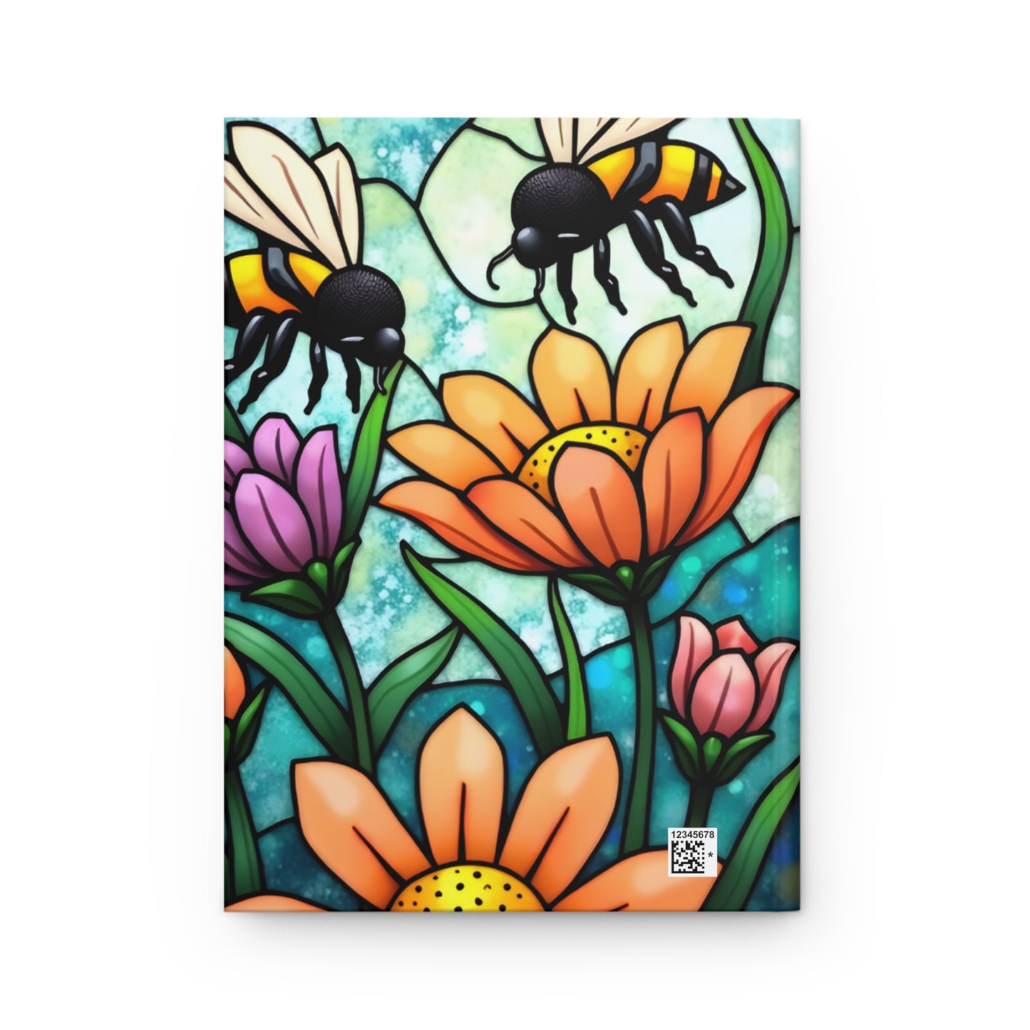 Bees and Flowers Stained Glass Journal, Hardcover Writing Notebook, Artistic Gift for Flower Lovers, Creative Hardcover Diary