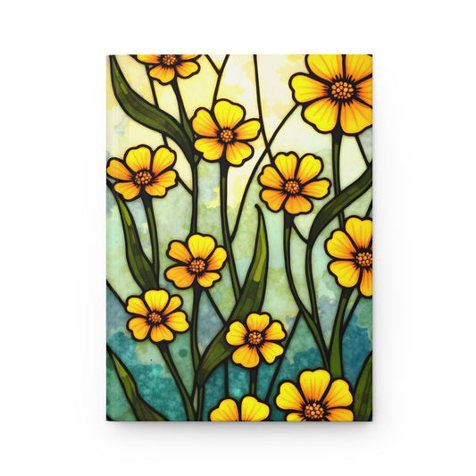 Buttercup Stained Glass Journal, Yellow Flowers Writing Notebook, Artistic Gift for Flower Lovers, Creative Hardcover Diary