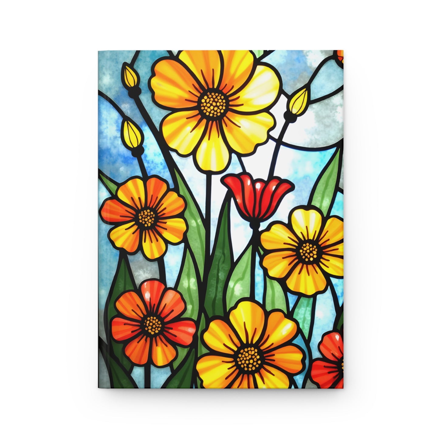 Wildflower Stained Glass Journal, Flowers Writing Notebook, Artistic Gift for Flower Lovers, Creative Hardcover Diary