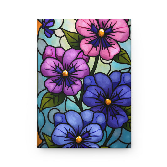 Pansy Stained Glass Journal, Hardcover Writing Notebook, Artistic Gift for Flower Lovers, Creative Hardcover Diary