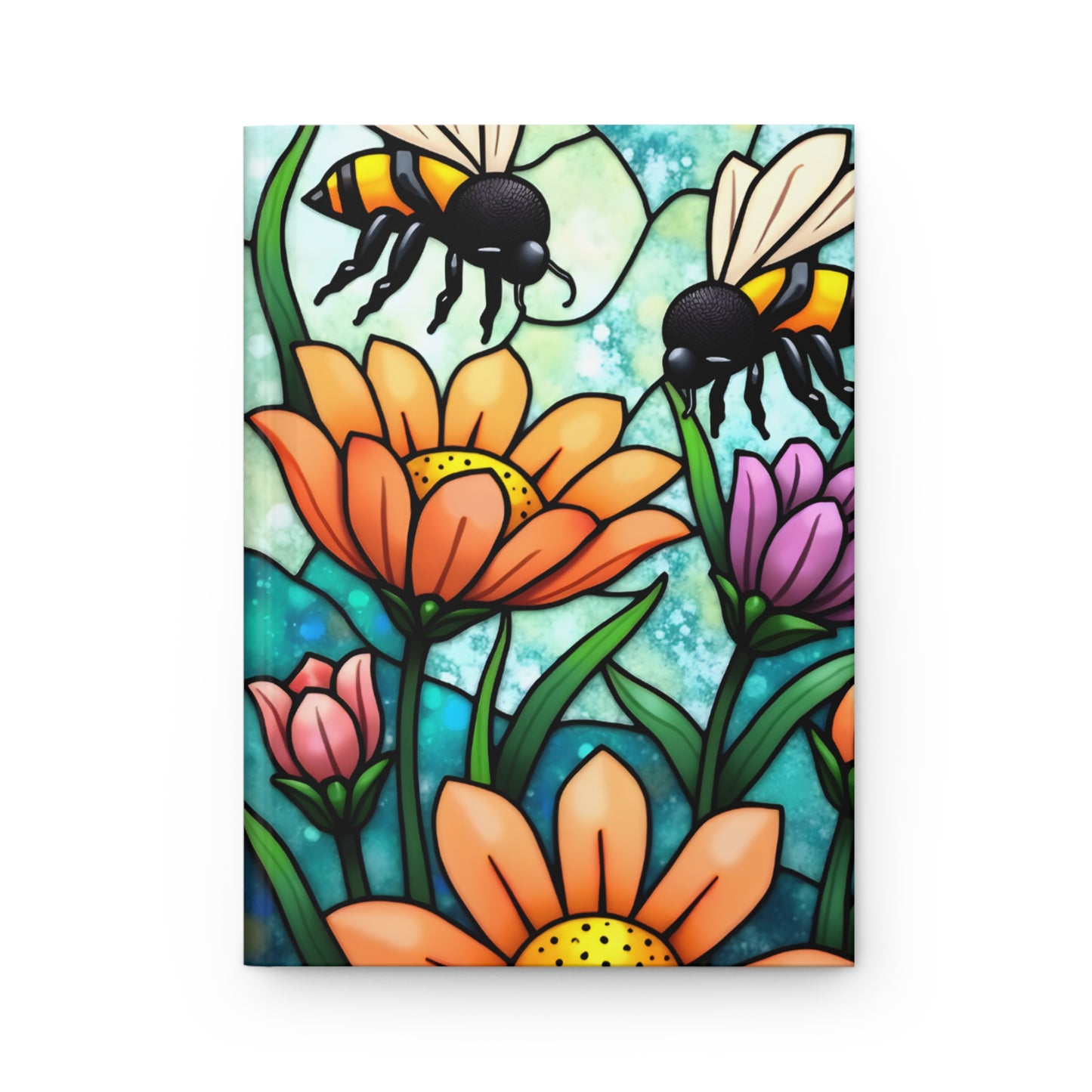 Bees and Flowers Stained Glass Journal, Hardcover Writing Notebook, Artistic Gift for Flower Lovers, Creative Hardcover Diary