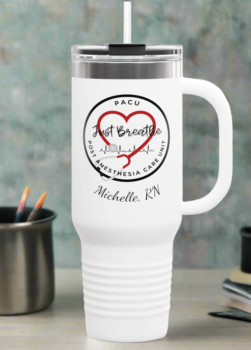 Personalized Insulated Travel Mug PACU Nurse Heartbeat RN Gift