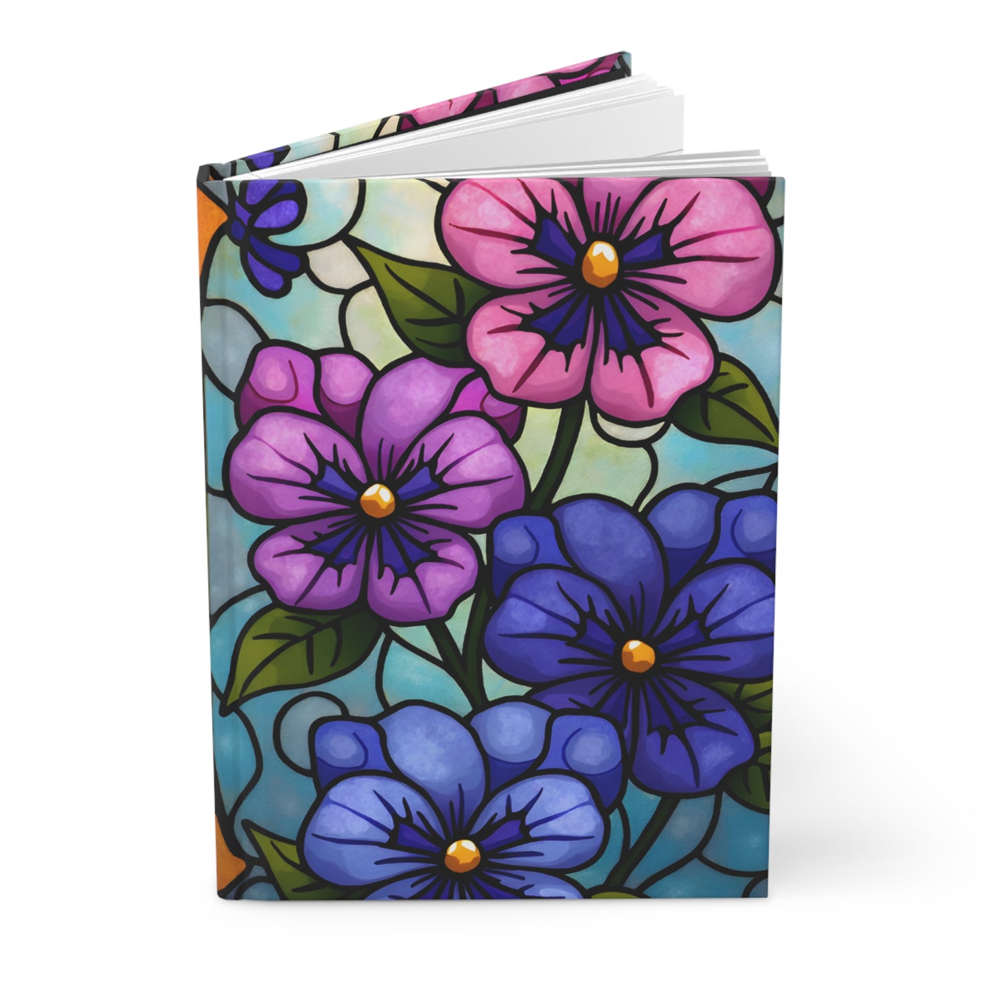 Pansy Stained Glass Journal, Hardcover Writing Notebook, Artistic Gift for Flower Lovers, Creative Hardcover Diary