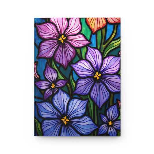 Floral Stained Glass Journal, Violets Writing Notebook, Artistic Gift for Flower Lovers, Creative Hardcover Diary