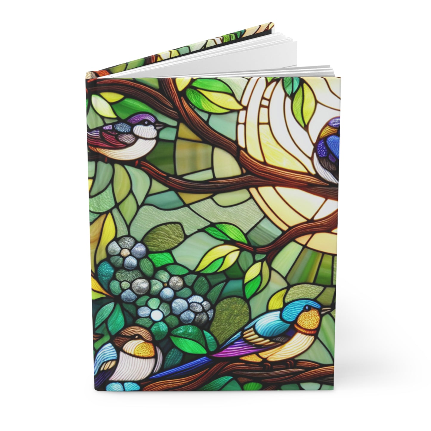 Birds Stained Glass Journal, Hardcover Writing Notebook, Artistic Gift for Bird Lovers, Creative Hardcover Diary