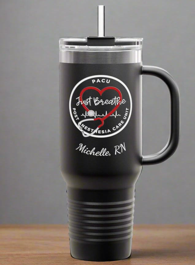 Personalized Insulated Travel Mug PACU Nurse Heartbeat RN Gift