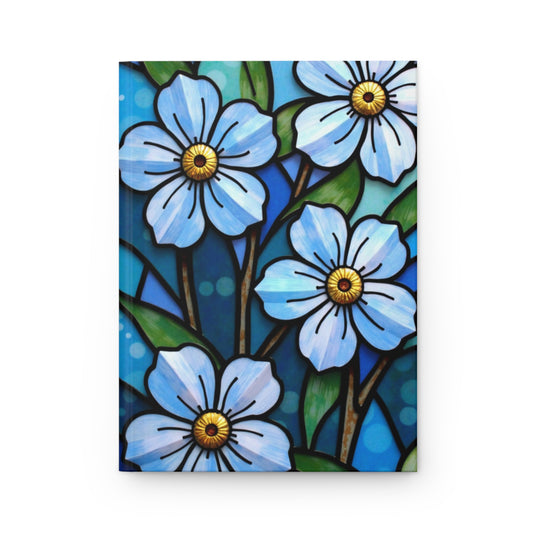 Forget Me Not Stained Glass Journal, Blue Floral Hardcover Writing Notebook, Artistic Gift for Flower Lovers, Creative Hardcover Diary
