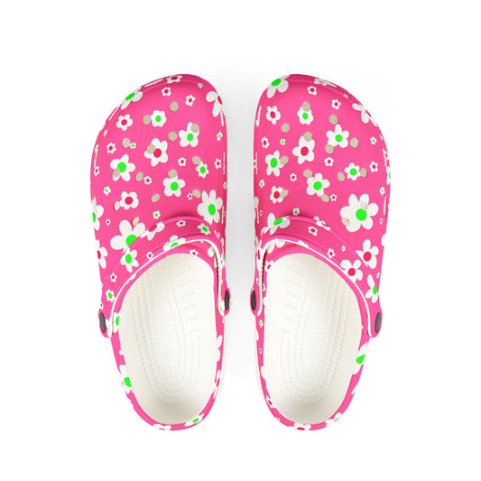 Floral Comfort Clogs - Fun Pink EVA Foam Shoes for Women, Nurse Shoes, Garden Parties, Casual Wear, Summer Fashion, Unique Gift Idea