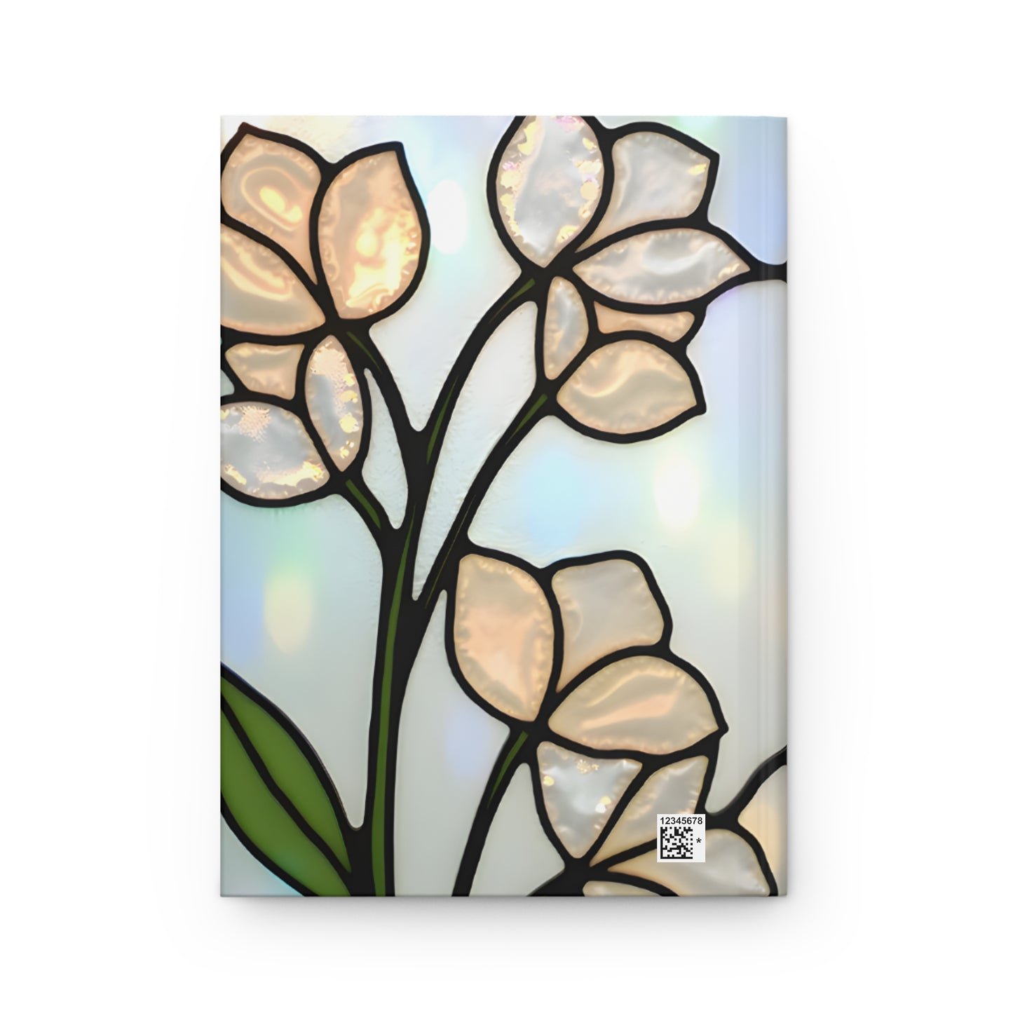 Floral Stained Glass Journal, White Flowers Writing Hardback Notebook, Artistic Gift for Flower Lovers, Creative Hardcover Diary