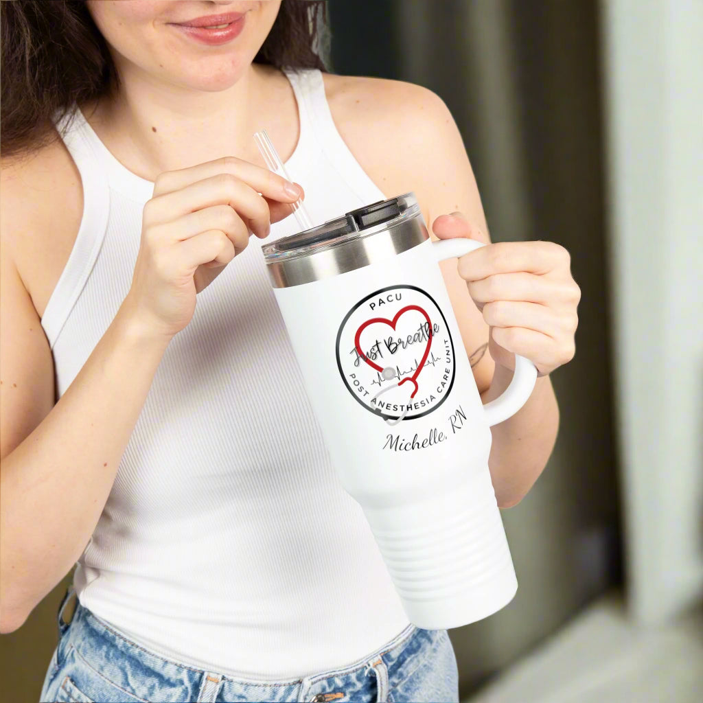 Personalized Insulated Travel Mug PACU Nurse Heartbeat RN Gift