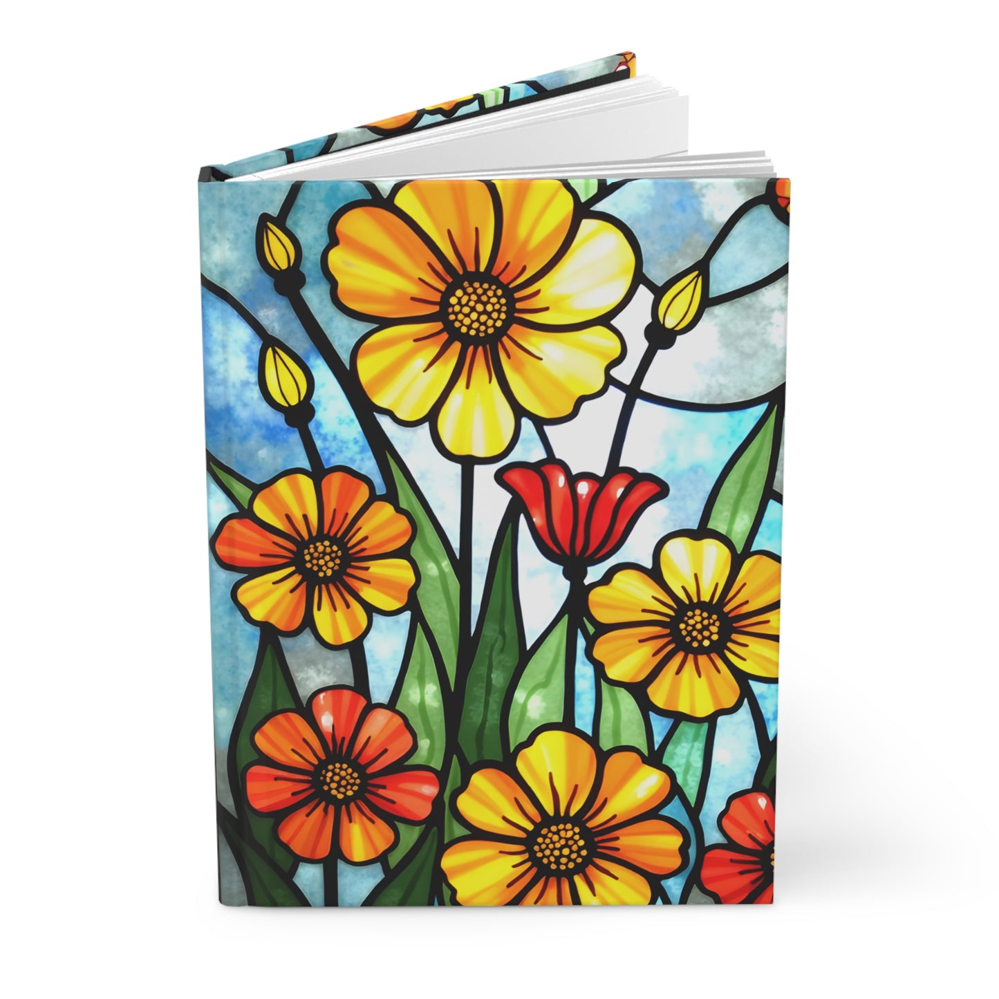 Wildflower Stained Glass Journal, Flowers Writing Notebook, Artistic Gift for Flower Lovers, Creative Hardcover Diary
