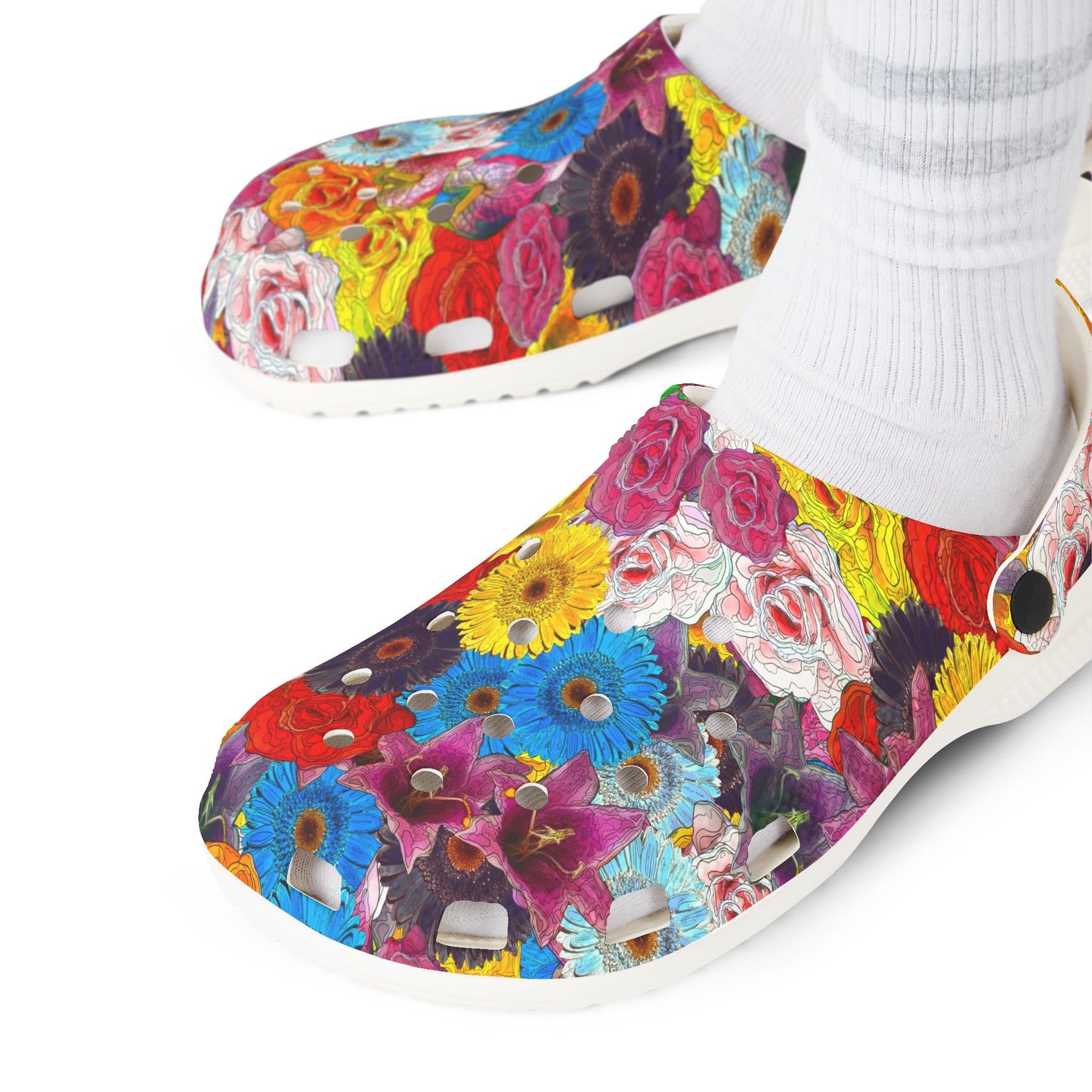 Colorful Floral EVA Foam Rubber Shoes, Nurse Shoes, Garden Clogs, Trendy Summer Footwear, Unique Slip-On Shoes, Comfortable Everyday Wear