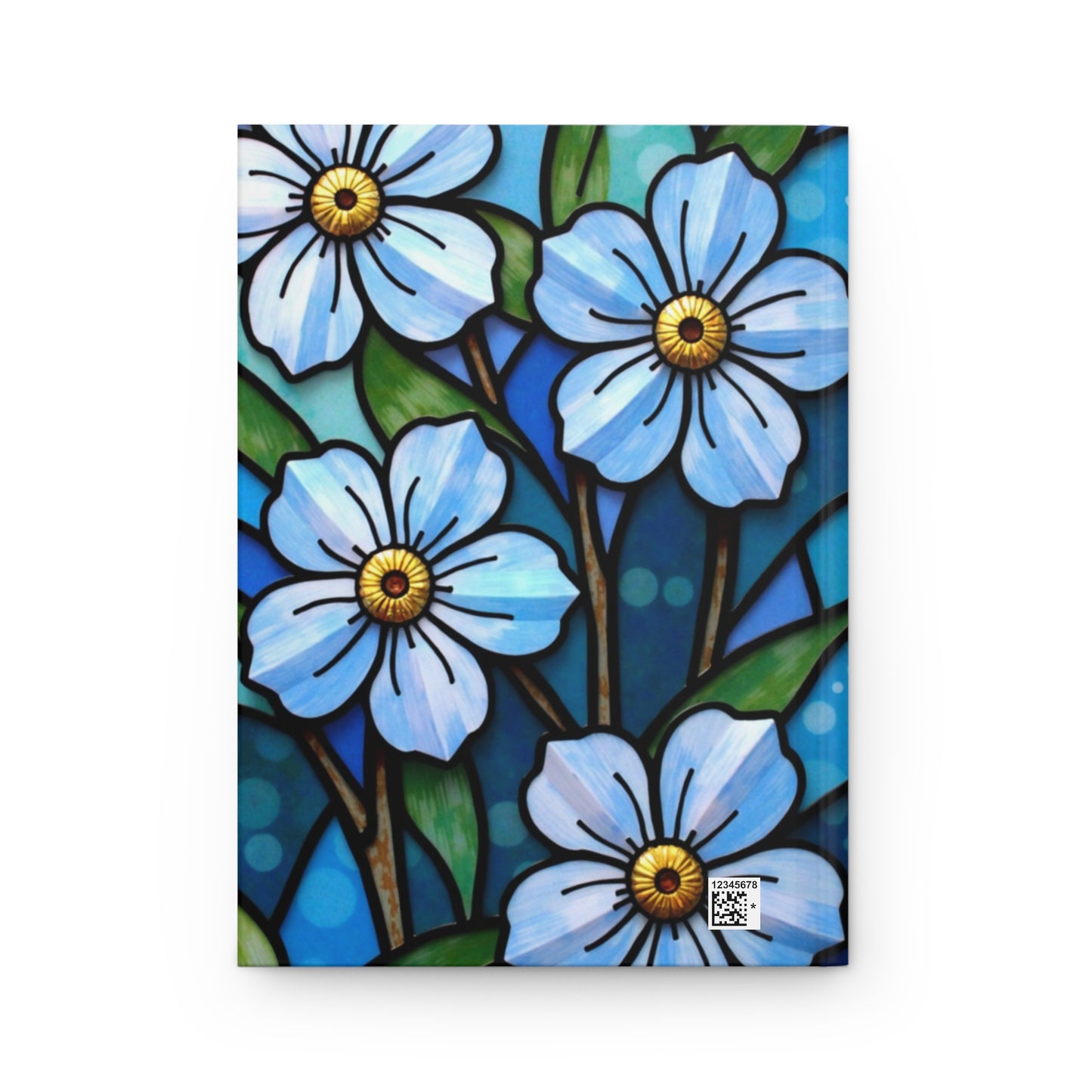 Forget Me Not Stained Glass Journal, Blue Floral Hardcover Writing Notebook, Artistic Gift for Flower Lovers, Creative Hardcover Diary