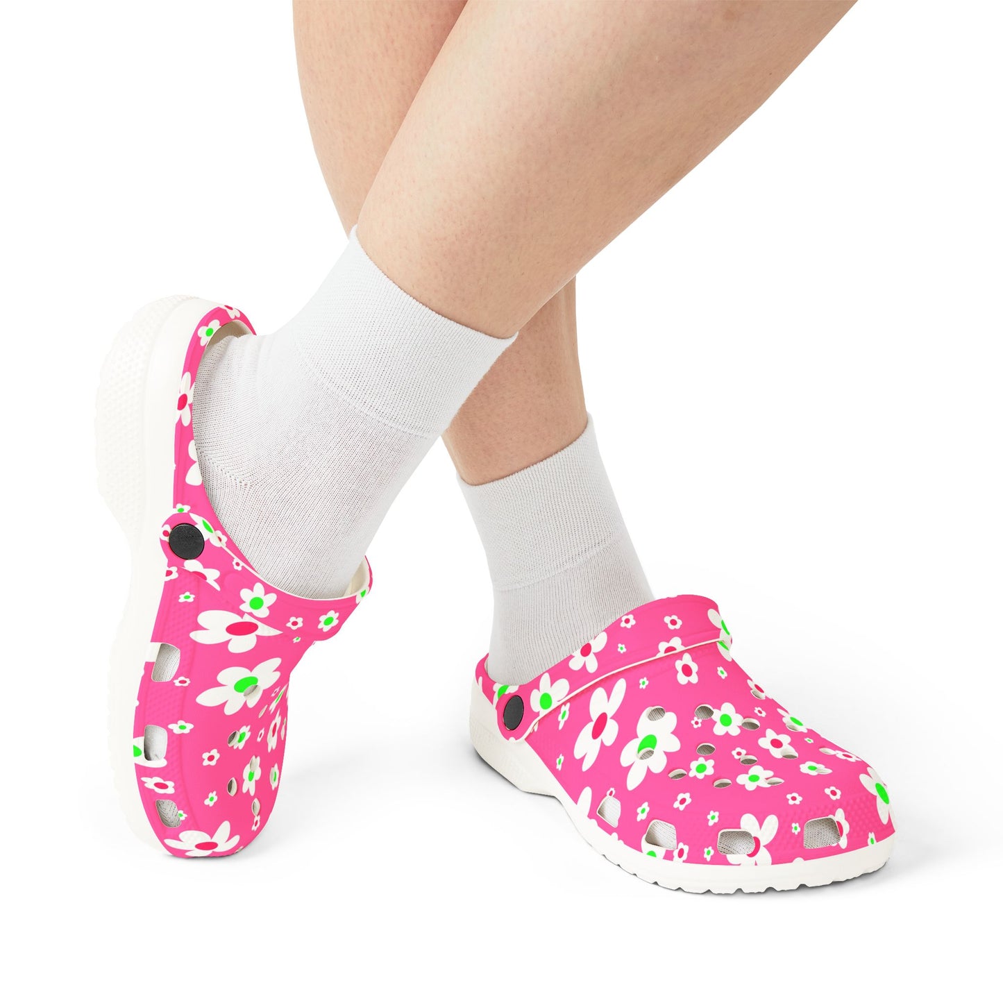 Floral Comfort Clogs - Fun Pink EVA Foam Shoes for Women, Nurse Shoes, Garden Parties, Casual Wear, Summer Fashion, Unique Gift Idea