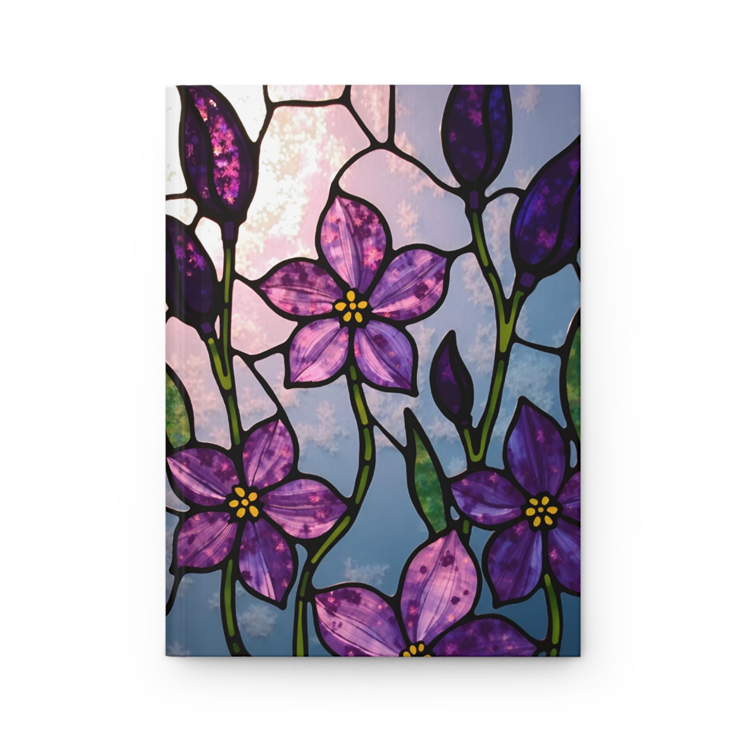 Floral Stained Glass Journal, Purple Blossom Writing Notebook, Artistic Gift for Flower Lovers, Creative Hardcover Diary