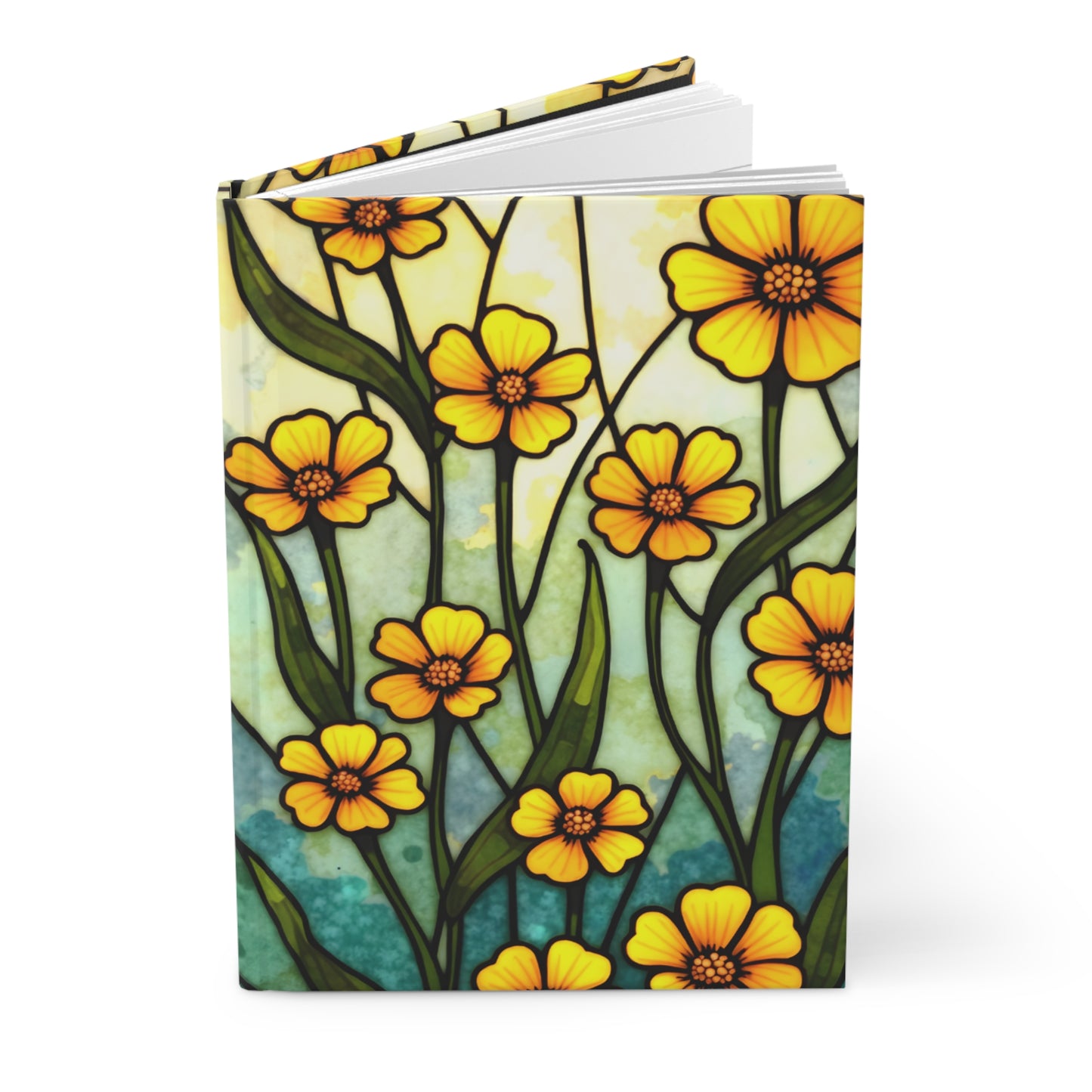 Buttercup Stained Glass Journal, Yellow Flowers Writing Notebook, Artistic Gift for Flower Lovers, Creative Hardcover Diary