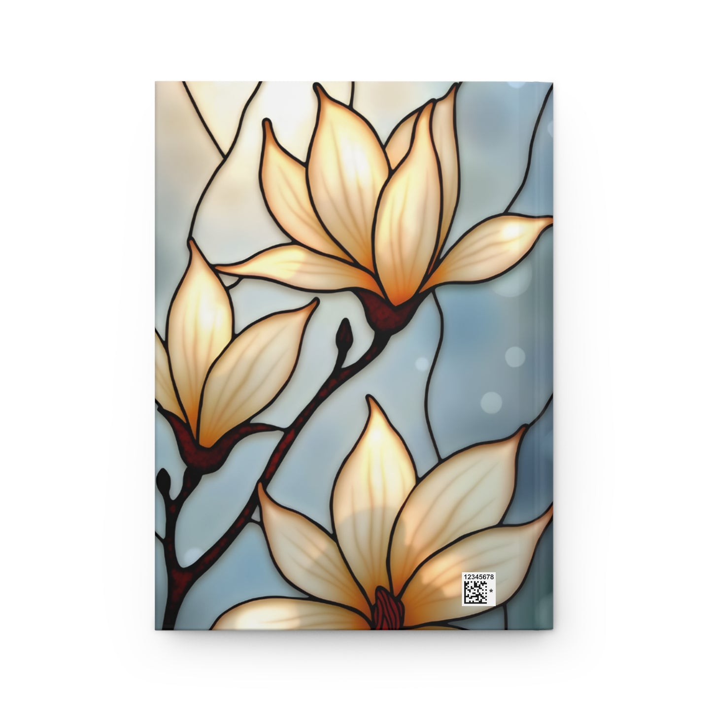 Magnolias Stained Glass Journal, White Flowers Writing Hardback Notebook, Artistic Gift for Flower Lovers, Creative Hardcover Diary