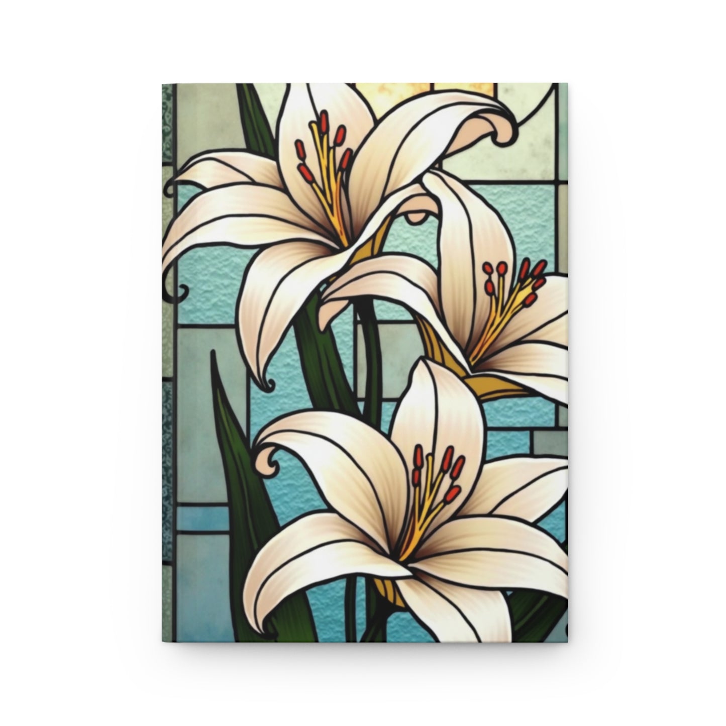 White Lilies Stained Glass Journal, White Flowers Writing Hardback Notebook, Artistic Gift for Flower Lovers, Creative Hardcover Diary