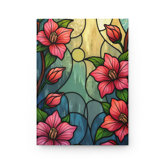 Floral Stained Glass Journal, Blossom Writing Notebook, Artistic Gift for Flower Lovers, Creative Hardcover Diary