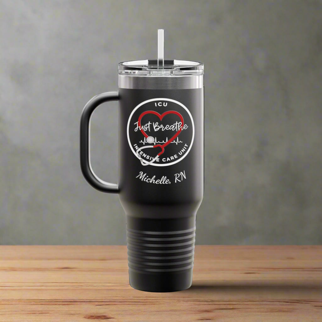 Personalized Insulated Travel Mug - ICU Nurse Heartbeat RN Coffee Lover Gift