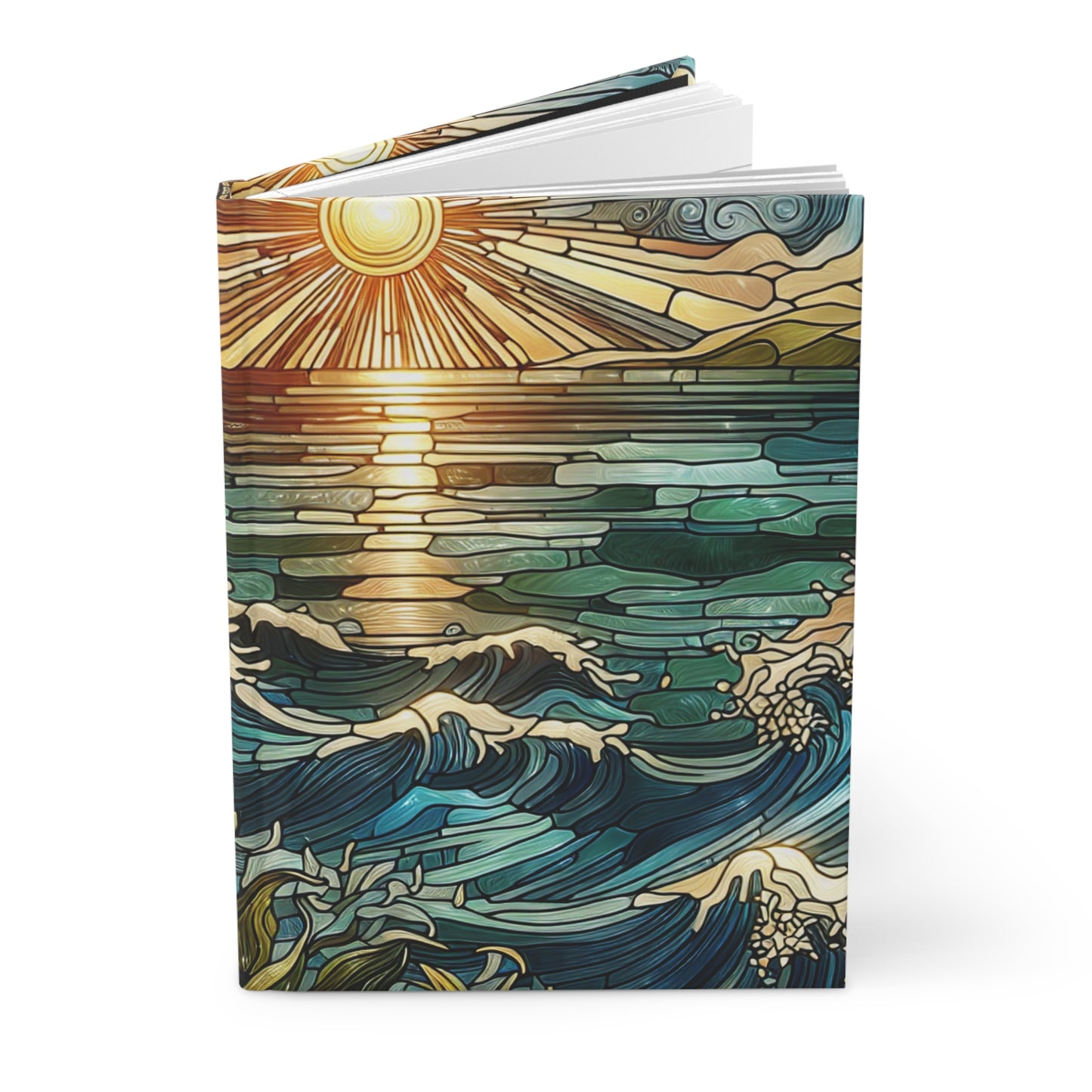 Ocean Sun Stained Glass Journal, Hardcover Notebook, Diary, Artistic Writing Pad, Planner, Sketchbook