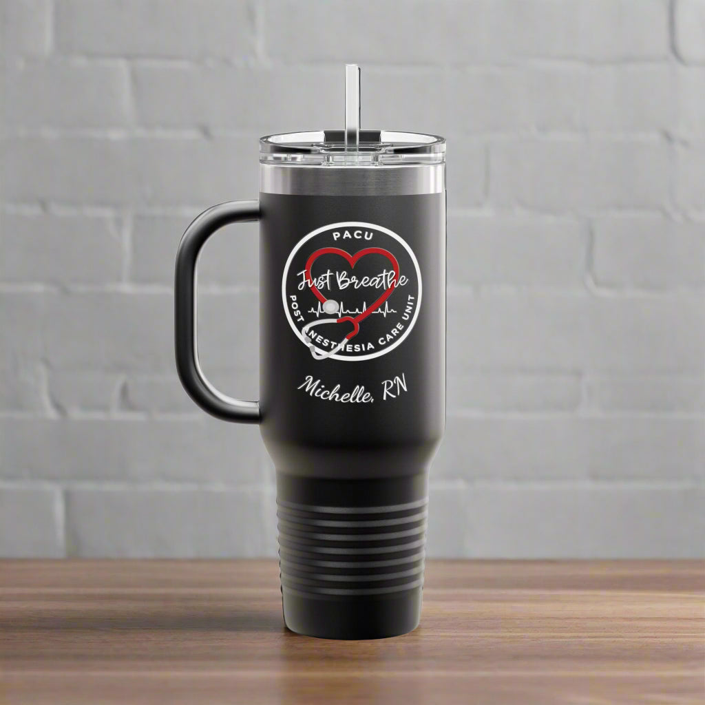 Personalized Insulated Travel Mug PACU Nurse Heartbeat RN Gift