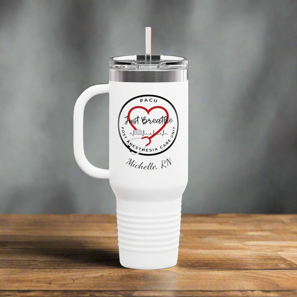 Personalized Insulated Travel Mug PACU Nurse Heartbeat RN Gift