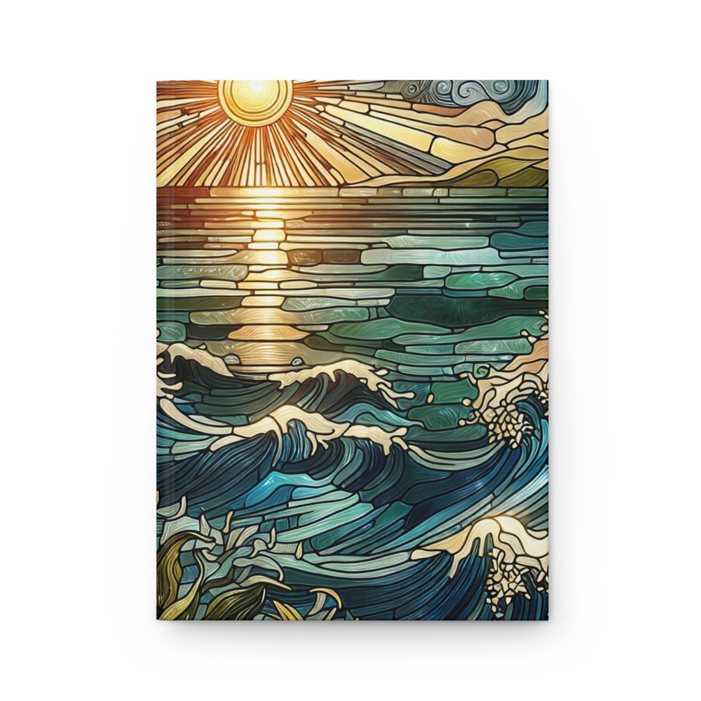Ocean Sun Stained Glass Journal, Hardcover Notebook, Diary, Artistic Writing Pad, Planner, Sketchbook
