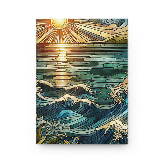 Ocean Sun Stained Glass Journal, Hardcover Notebook, Diary, Artistic Writing Pad, Planner, Sketchbook
