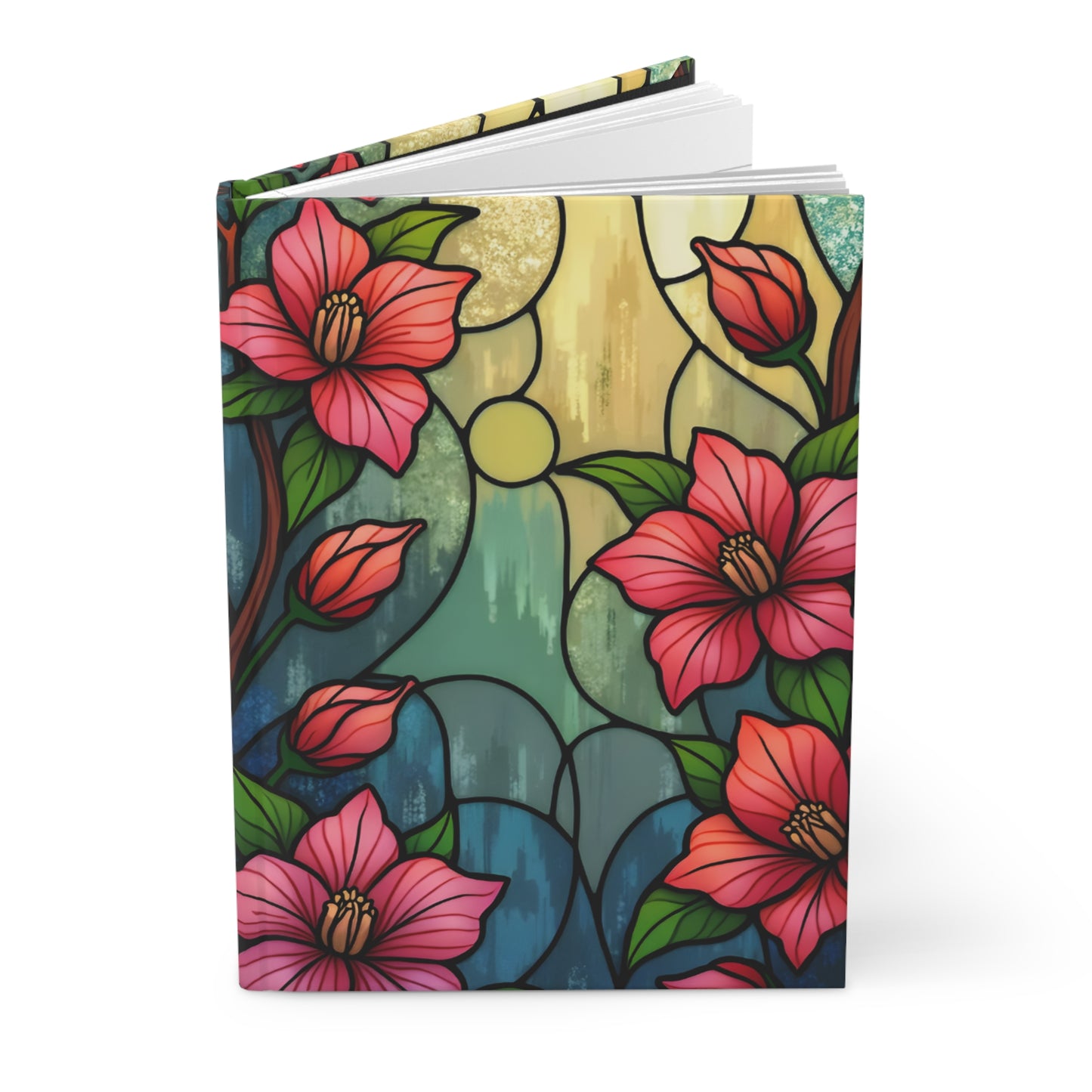 Floral Stained Glass Journal, Blossom Writing Notebook, Artistic Gift for Flower Lovers, Creative Hardcover Diary