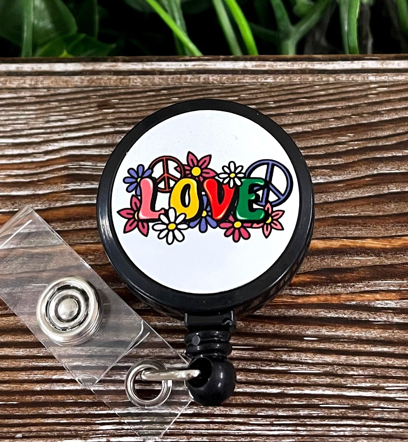Vintage LOVE Hippie, Retractable Badge Reel, , Boho Fun, Sublimation
