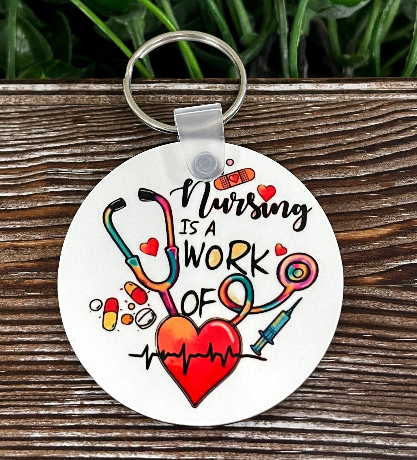 Nursing is a Work of Heart, MDF Round Keychain, , Boho Fun,
