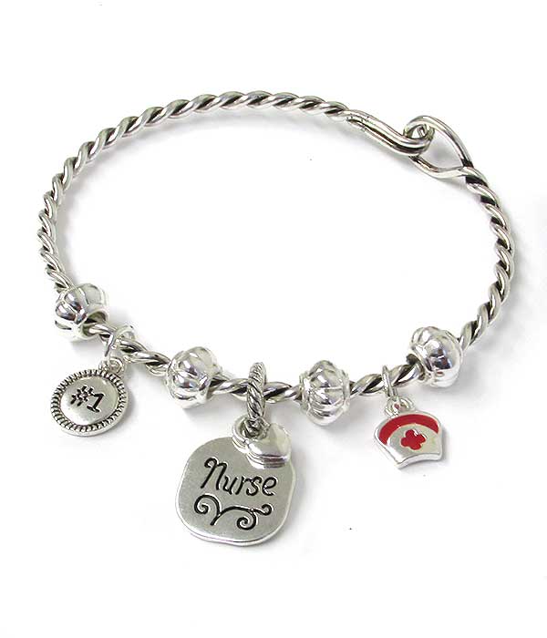 INSPIRATION CHARM WIRE BANGLE BRACELET - NO 1 NURSE