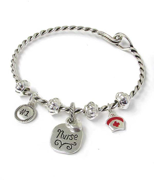 INSPIRATION CHARM WIRE BANGLE BRACELET - NO 1 NURSE