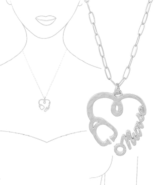 NURSE THEME METAL HEART PENDANT NECKLACE - NURSE